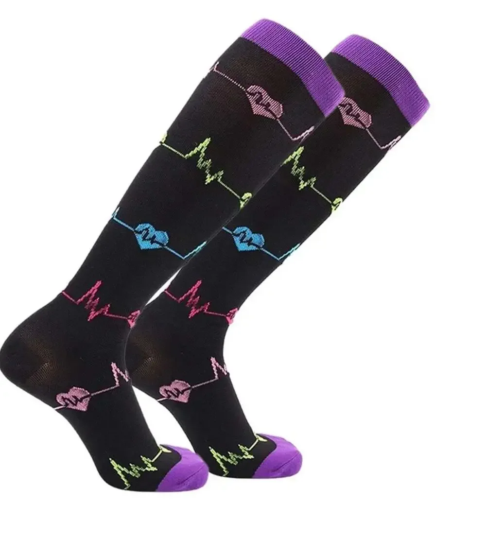 2 Pair EKG Heartbeat Compression Socks S/M Nurse Medical Knee High Bundle